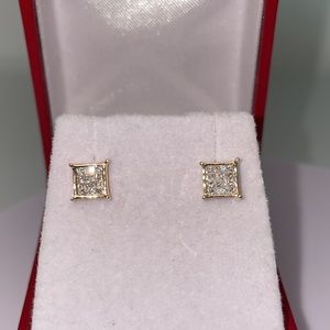 Solid Stamped 14K Yellow Gold Natural Diamond Stud Earrings Unisex Men Women